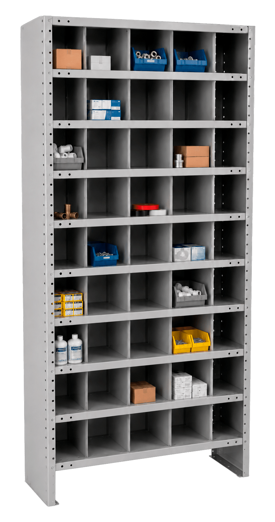 Estantes metálicas com divisórias e escaninhos personalizados para armazenagem de materiais